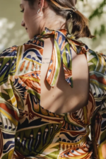 Safari - Satin Fabric Full Length Balloon Sleeves Dress - Image 6