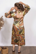 Safari - Satin Fabric Full Length Balloon Sleeves Dress - Image 7