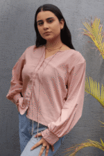 Nikhat- Smocked Cuff Crinkled Texture Top - Image 2